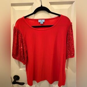 Cecico Vibrant Red Sequin Sleeve Top